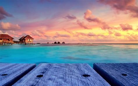 tropical, Beach, Nature, Sunset, Landscape, Bungalow, Maldives, Resort, Sky, Walkway, Island ...