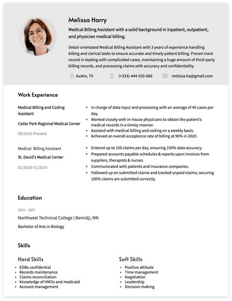 Medical Billing Resume Example