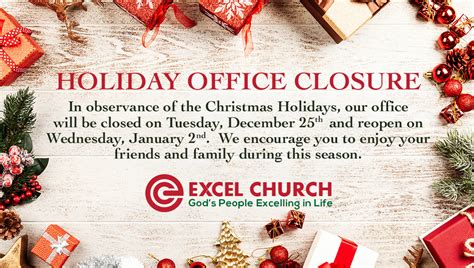 Excel ChurchHoliday Office Closure - Excel Church