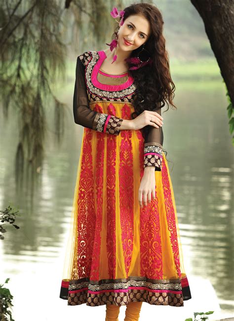 Long Anarkali Suit with Yellow Net Fabric - Indian Women Dresses 2012 ~ Ladies Fashion Style