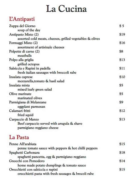 Menu for La Cucina Cafe (256 Commercial Blvd Fort Lauderdale FL, 33308)