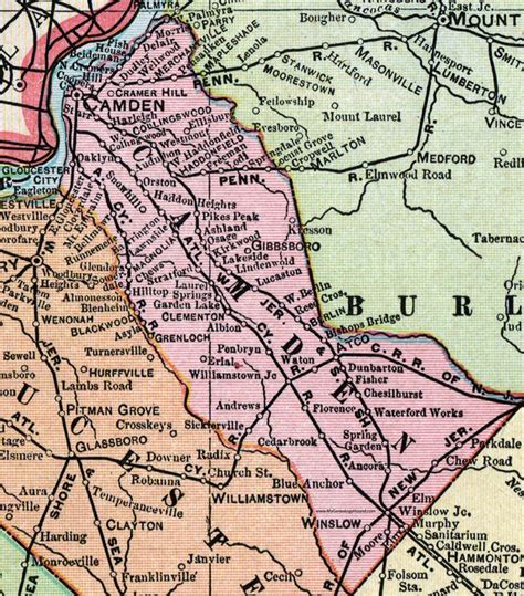 Camden County, New Jersey, Map, 1905, Cram, Collingswood, Haddonfield ...