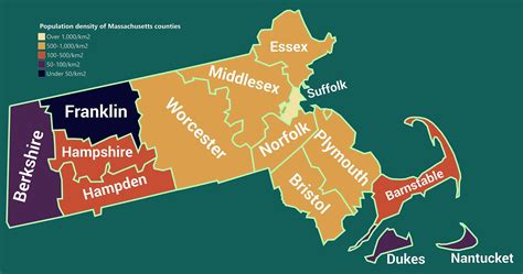 Population density of Massachusetts counties (2018) | County, Density, Middlesex