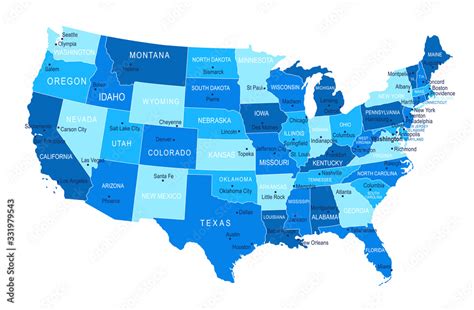 United States map. Cities, regions. Vector Stock Vector | Adobe Stock