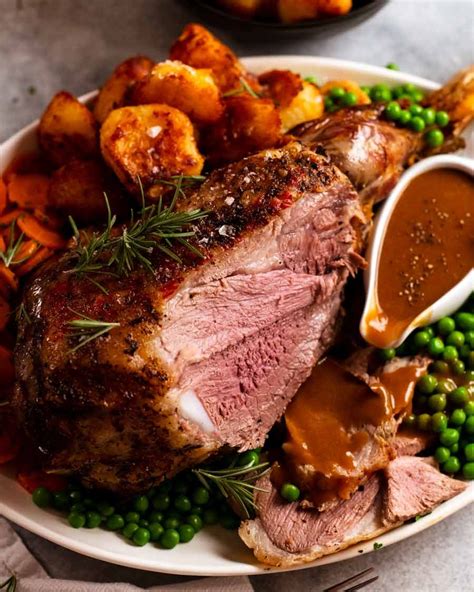 Roast lamb leg with roast potatoes