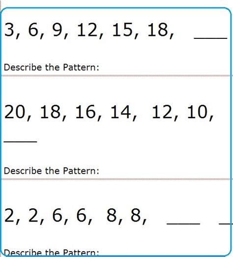 Number patterns worksheets, Pattern worksheet, Math patterns