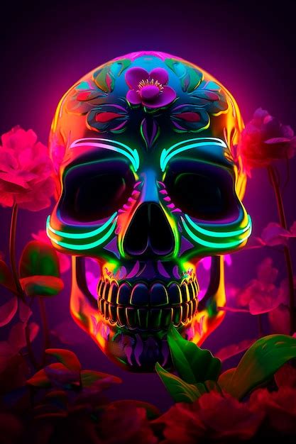 Premium Photo | Neon skull wallpapers that are sure to make your day