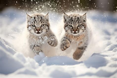 Premium Photo | Lynx cubs playing in the snow