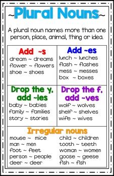 Plural Nouns Poster/Anchor Chart by First Grade Maestra Trisha Hyde