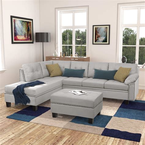 Buy Home Reversible Sectional Sofa with Storage Ottoman & Chaise Lounge ...