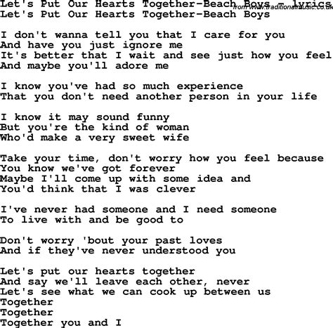 Love Song Lyrics for:Let's Put Our Hearts Together-Beach Boys