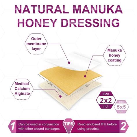 Honey Calcium Alginate Wound Dressing – Manuka Honey Adhesive Dressing 2″x 2″ 10 Pack, Burns ...