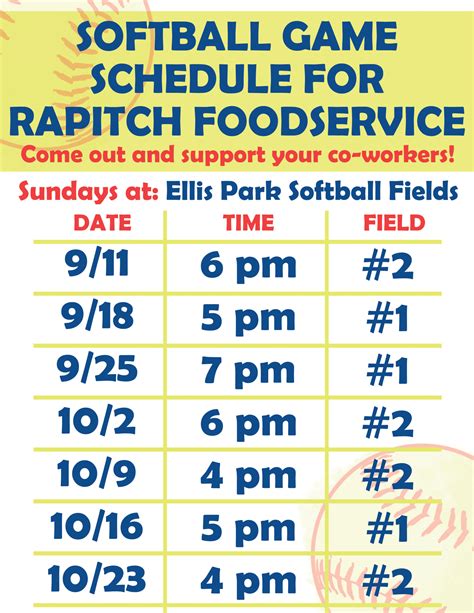 Softball-Schedule | Rapids Foodservice Contract and Design