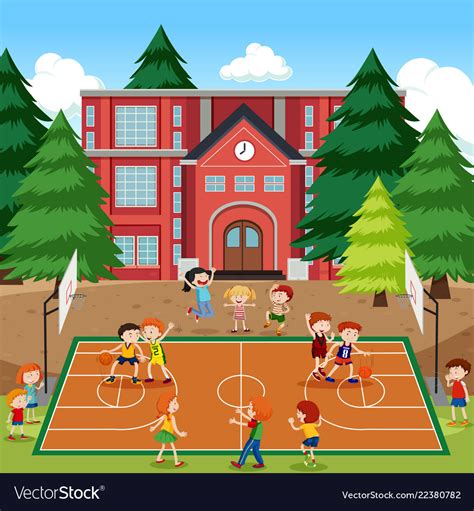 Children playing basketball scene Royalty Free Vector Image