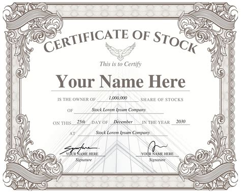 Certificate of Stock, Editable Stock Certificate Template, Certificate ...