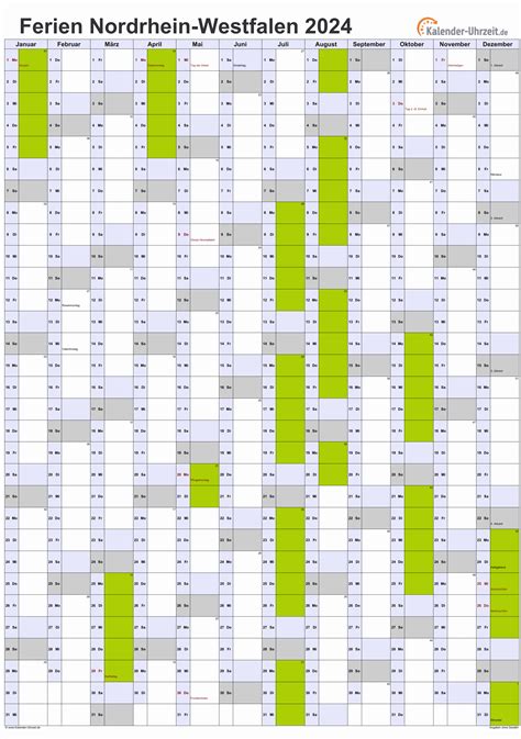 Ferien Nordrhein-Westfalen 2024 - Ferienkalender zum Ausdrucken