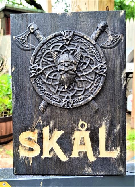 Viking Skal 3D Carve Wood Sign Norse Wall Art Man Cave | Etsy