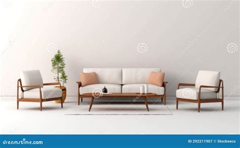 Minimalist Living Room with White Furniture and Plant Stock ...