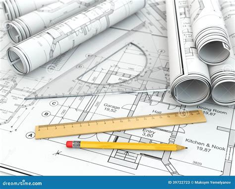 Concept Of Drawing. Blueprints And Drafting Tools. Stock Illustration - Image: 39722723