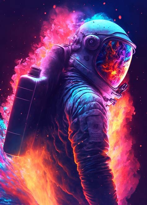 Colorful Astronaut in Space Displate metal poster for men and women who ...