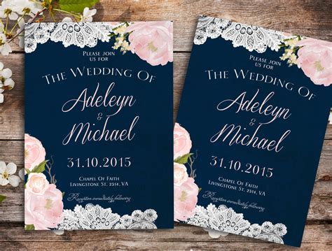 Navy blue Wedding Invitation Rustic wedding Invitation Barn