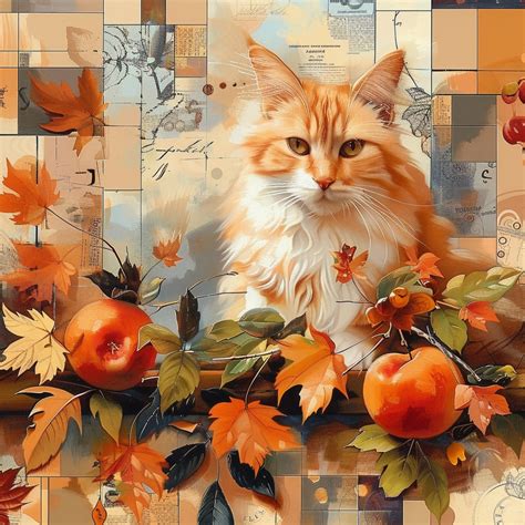 Autumn Leaves Patchwork Cat Art Free Stock Photo - Public Domain Pictures