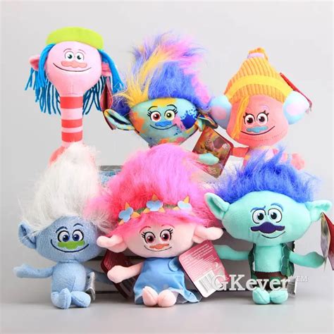 Cartoon 6 Pcs/Set Trolls Plush Toys Magic Hair Cooper Poppy DJ Suki Harper Guy Diamond Branch ...