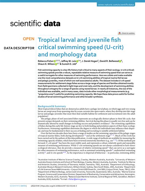 (PDF) Tropical larval and juvenile fish critical swimming speed (U-crit) and morphology data