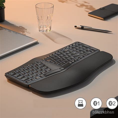 White Backlit Ergonomic Split Keyboard Bluetooth 2.4G Wireless Keyboard ...