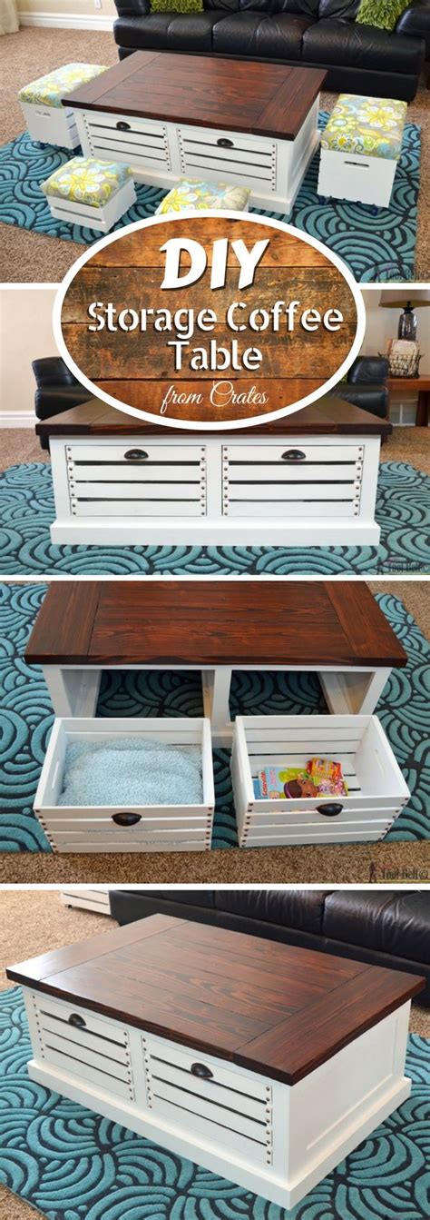 Check out how to build this easy DIY storage coffee table with stools from crates ...