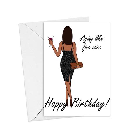 Black Woman Birthday Card Woman With Wine African American Black Woman Birthday Card Black Women ...