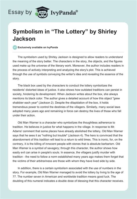 Symbolism in "The Lottery" by Shirley Jackson - 553 Words | Essay Example