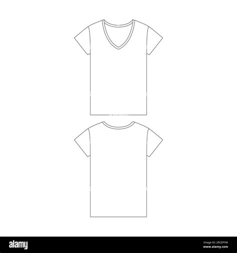 Template loose fitting v-neck t-shirt women vector illustration flat sketch design outline Stock ...