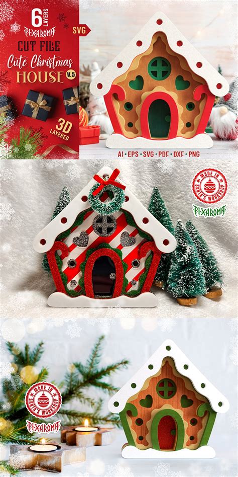 Cute Christmas House | 3D Layered Cut File V5