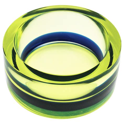 Cenedese Murano Sommerso Uranium Blue Yellow Green Italian Art Glass Bird Bowl For Sale at 1stDibs