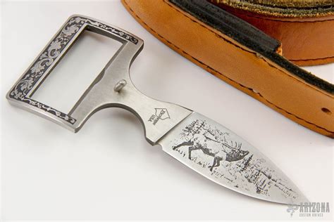 Belt Buckle Knife - Engraved - Arizona Custom Knives