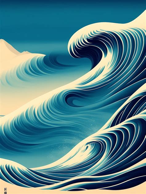 Ziiisqo: calm beach japanese wave art style