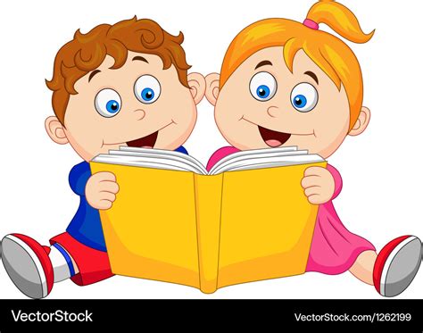 Children cartoon reading a book Royalty Free Vector Image