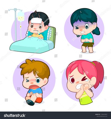 Kids Sick Cartoon Set Sick Stomachache Stock Vector (Royalty Free ...