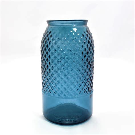 Recycled Glass Vase Blue Petrol 28cm Textured Diamond - Etsy