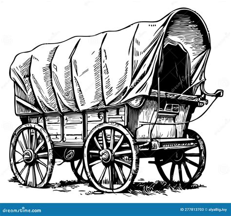 Covered Wagon Sketch Hand Drawn in Doodle Style Vector Illustration Stock Illustration ...