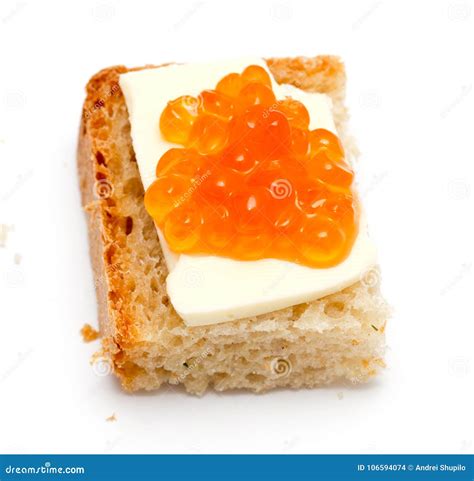 Red Caviar Sandwiches on White Background Stock Photo - Image of large, chum: 106594074