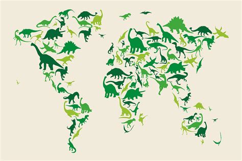 Dinosaur Map of the World Map Digital Art by Michael Tompsett