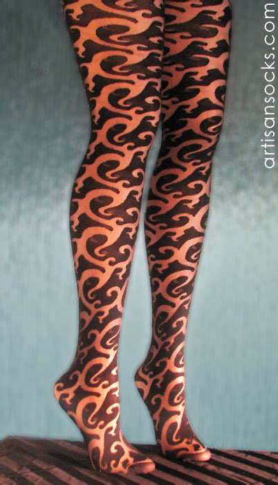 Women's Hosiery Tattoo Tights with Black Swirl Design