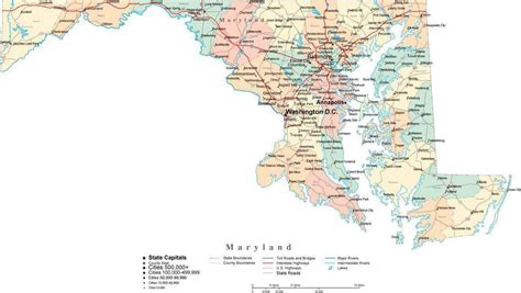 Maryland Digital Vector Map with Counties, Major Cities, Roads, Rivers ...