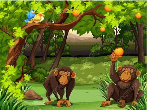 Monkey Trees Design Background Vector, Trees, Design, Background PNG and Vector with Transparent ...