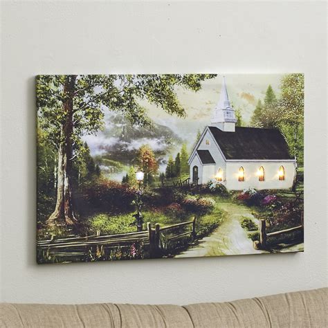 Posters & Prints Lighted Church Picture BANBERRY DESIGNS Church Canvas Print LED Lighted Picture ...