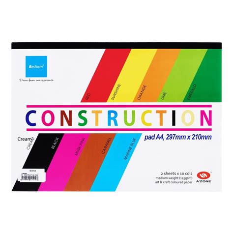 Besform Construction Coloured Paper Pad A4 Size ( Pack of 5 ) - Thunder Trading