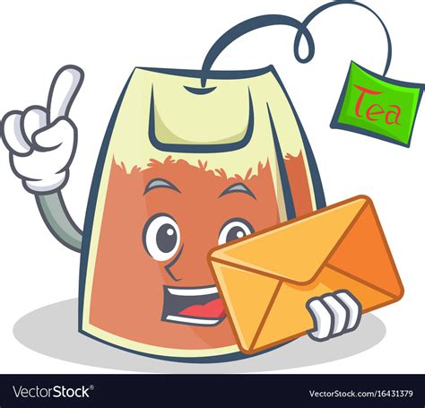 Tea bag character cartoon with envelope Royalty Free Vector