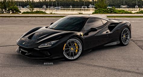 Pitch Black Ferrari F8 Tributo Looks Good With Dark Multi-Spoke Aftermarket Wheels | Carscoops